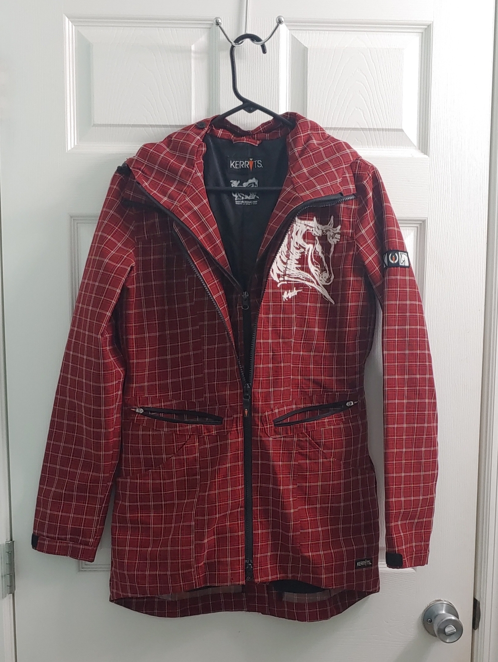 Kerrits Custom Winter Riding Jacket Women's S Red Plaid Hooded Equestrian Coat